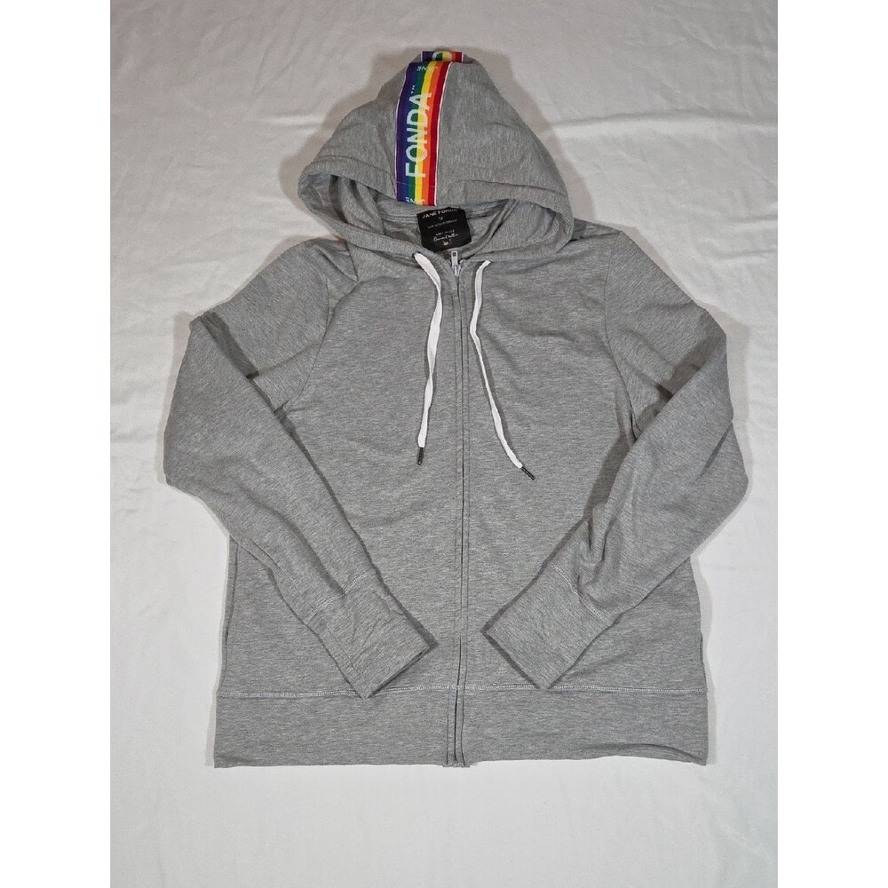 Jane Fonda Athletic Collab Zip Up Jacket Gray Rainbow Size 1x Made In USA